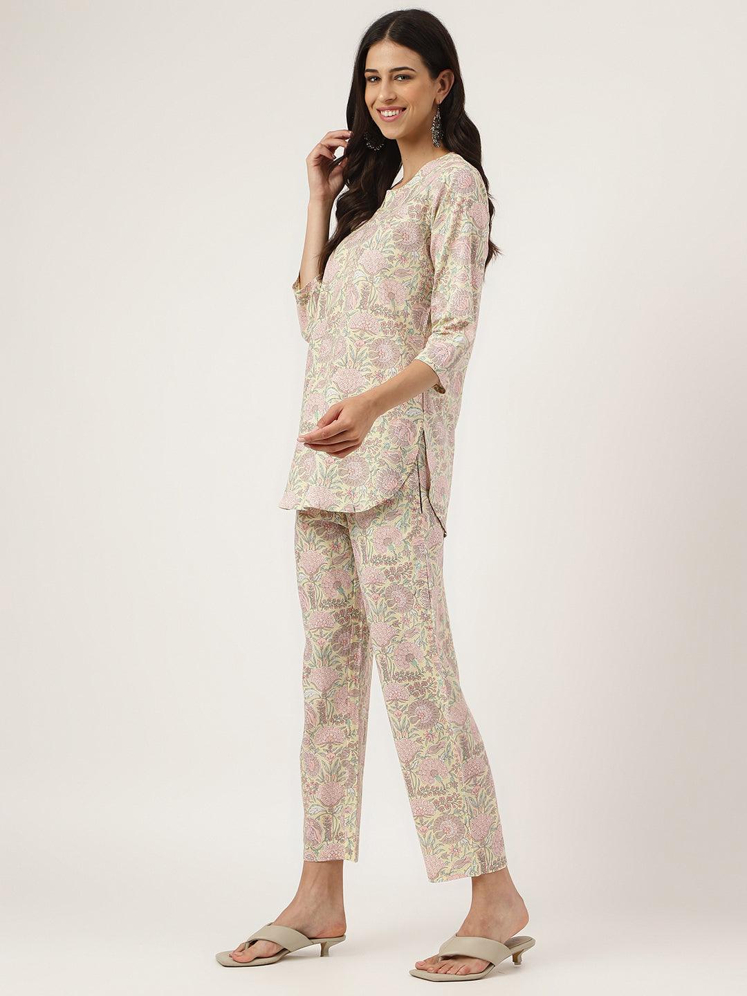 Yellow Printed Loungewear/Nightwear | LASVINI - Redefining Indian Fashion with Elegance
