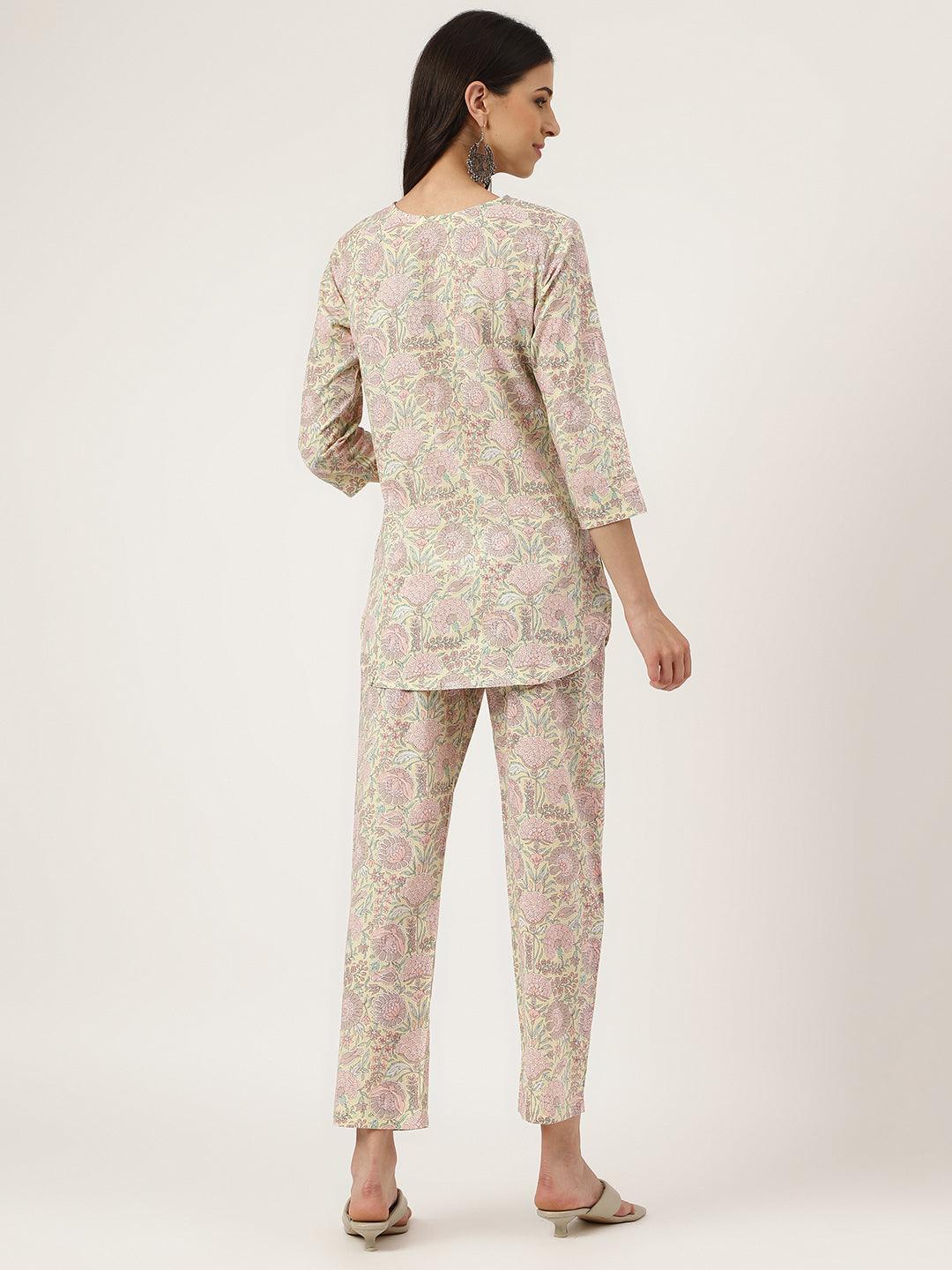 Yellow Printed Loungewear/Nightwear | LASVINI - Redefining Indian Fashion with Elegance