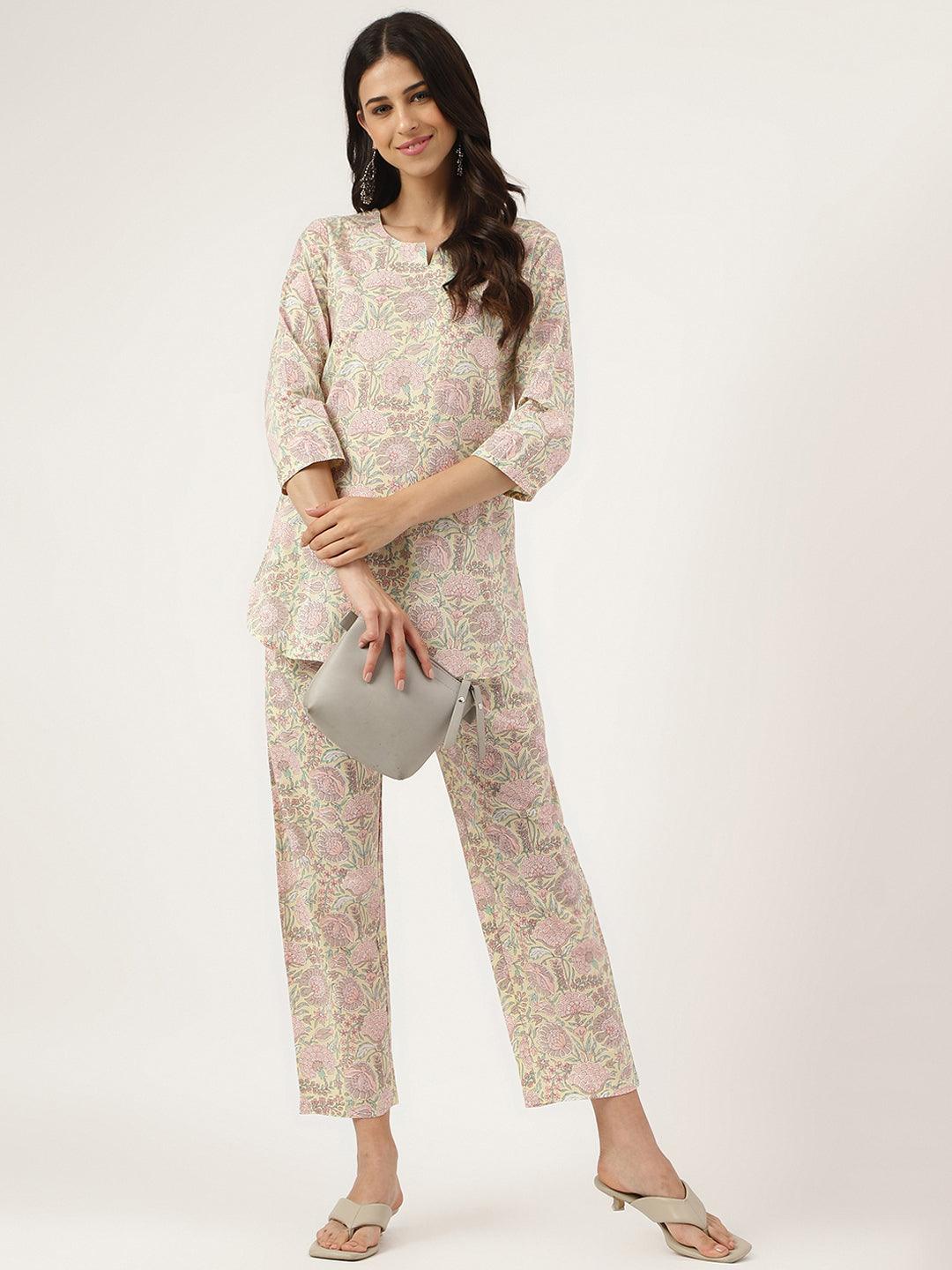 Yellow Printed Loungewear/Nightwear | LASVINI - Redefining Indian Fashion with Elegance