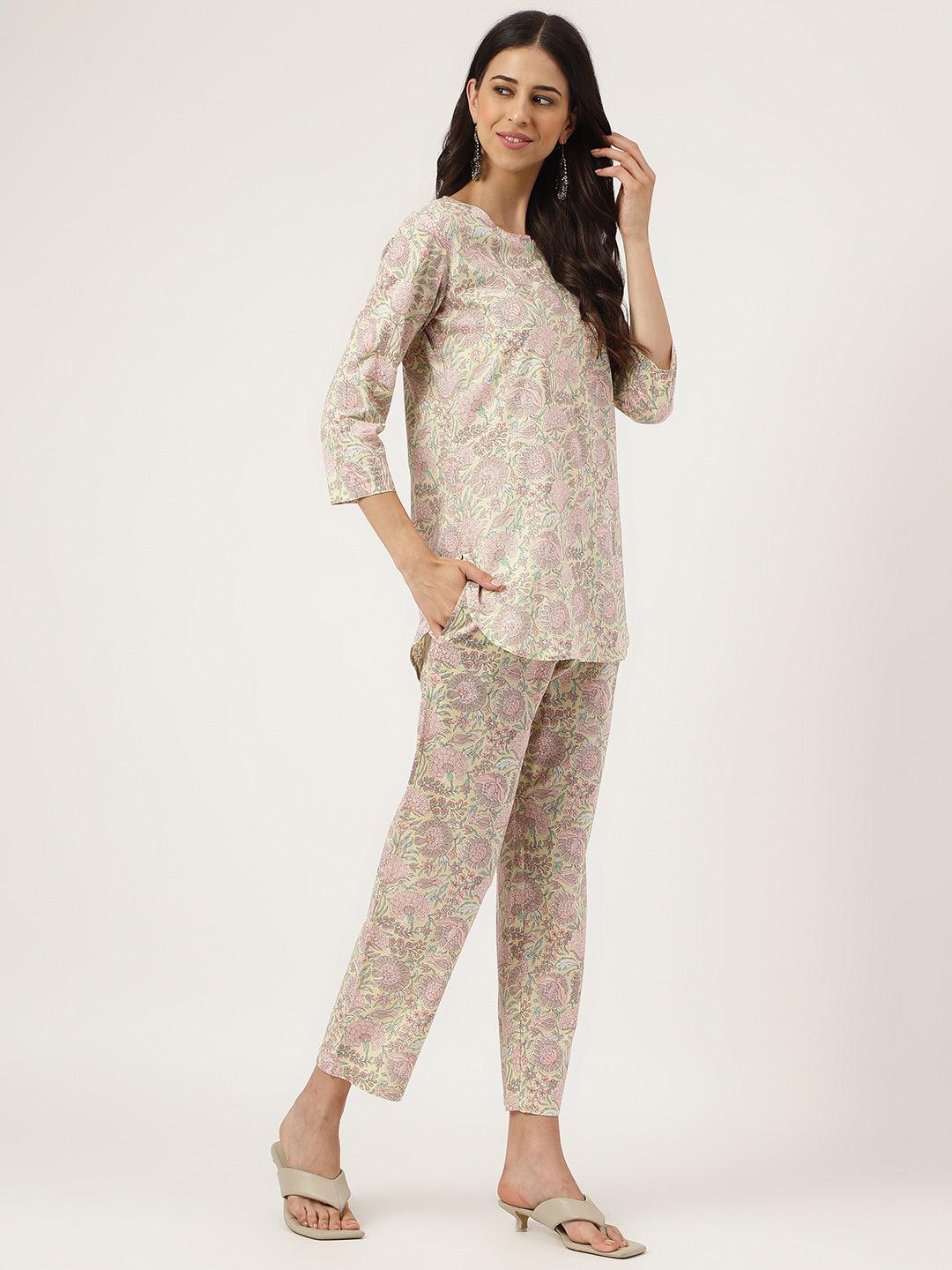 Yellow Printed Loungewear/Nightwear | LASVINI - Redefining Indian Fashion with Elegance