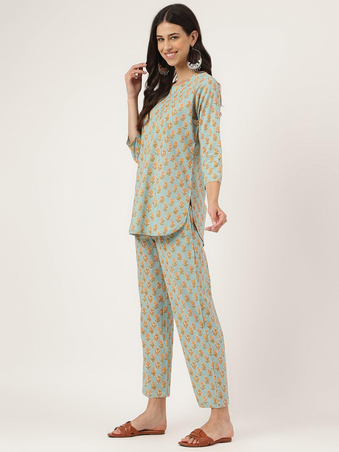 Light Green Printed Loungewear/Nightwear | LASVINI - Redefining Indian Fashion with Elegance