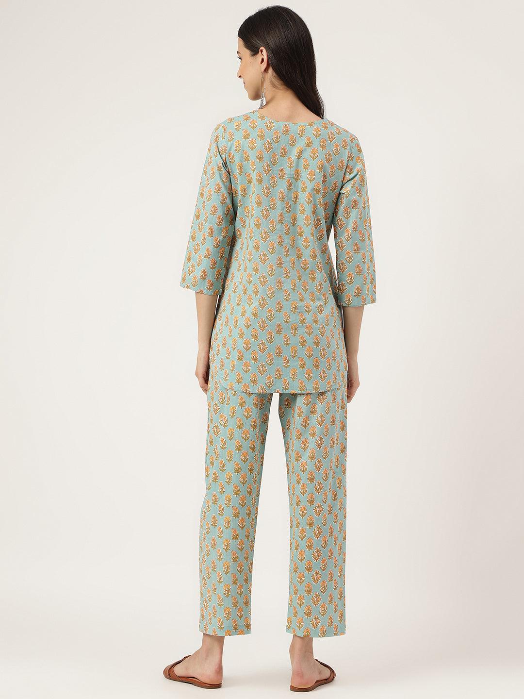 Light Green Printed Loungewear/Nightwear | LASVINI - Redefining Indian Fashion with Elegance