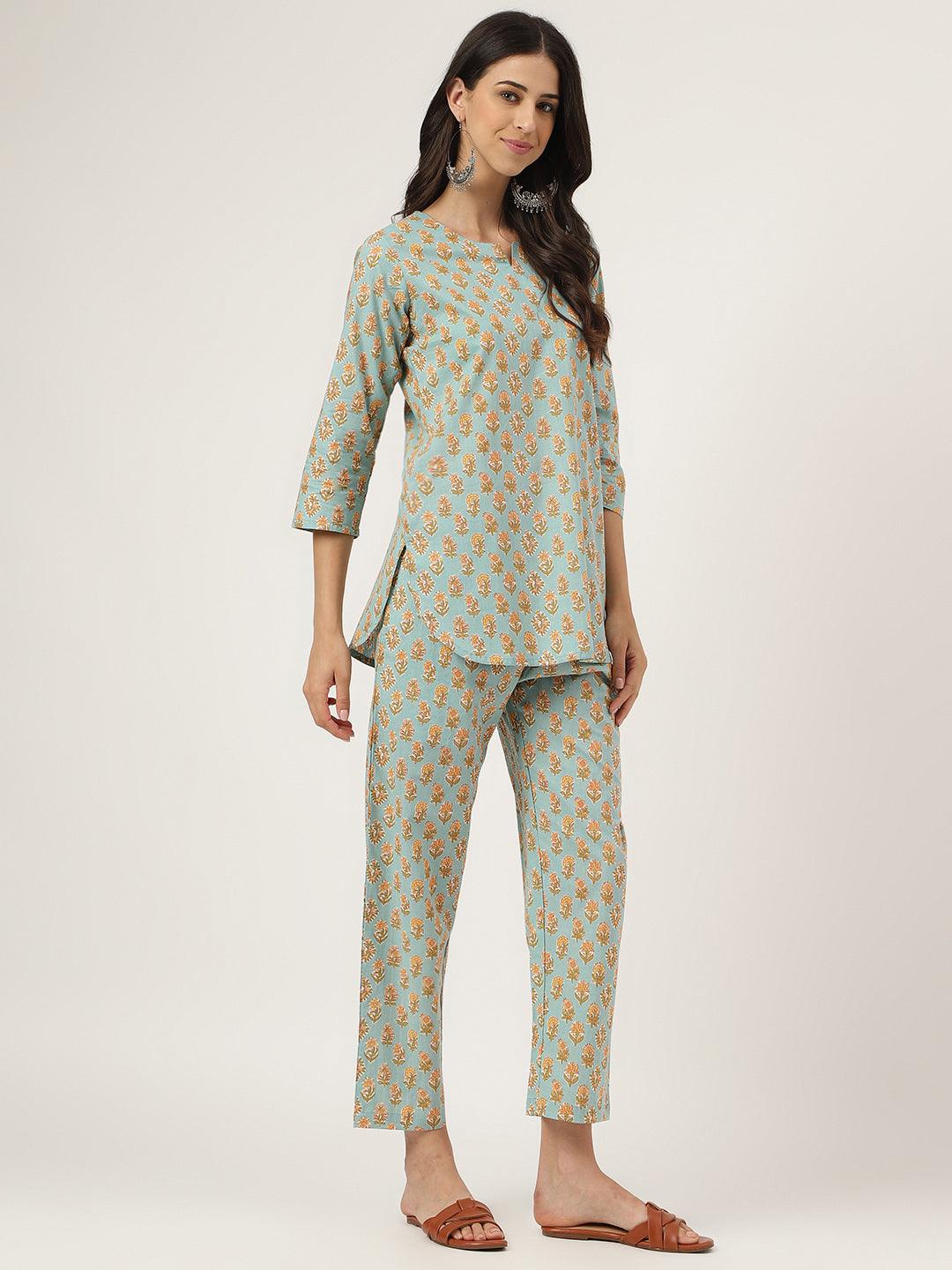 Light Green Printed Loungewear/Nightwear | LASVINI - Redefining Indian Fashion with Elegance