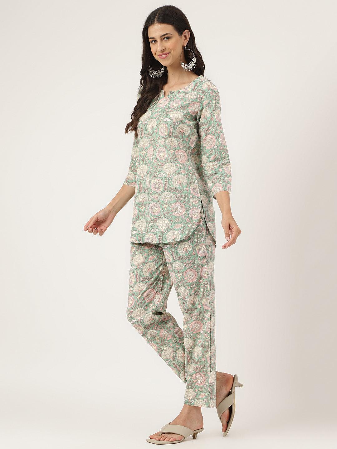 Mint Green Printed Loungewear/Nightwear | LASVINI - Redefining Indian Fashion with Elegance