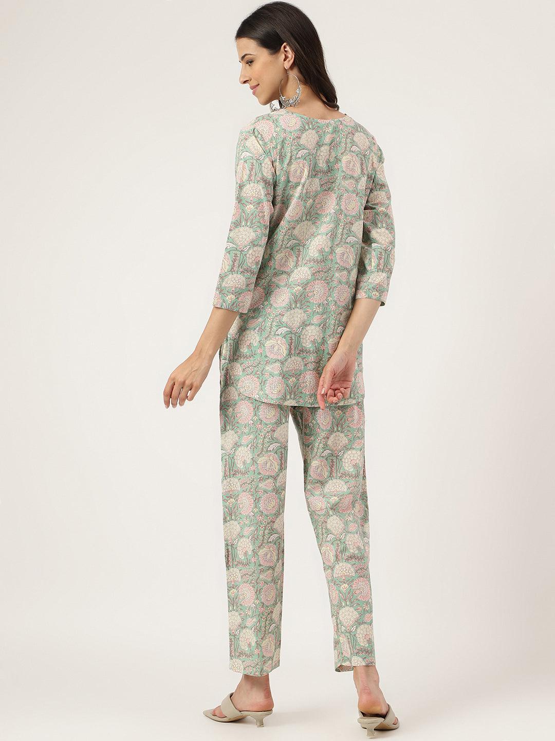 Mint Green Printed Loungewear/Nightwear | LASVINI - Redefining Indian Fashion with Elegance