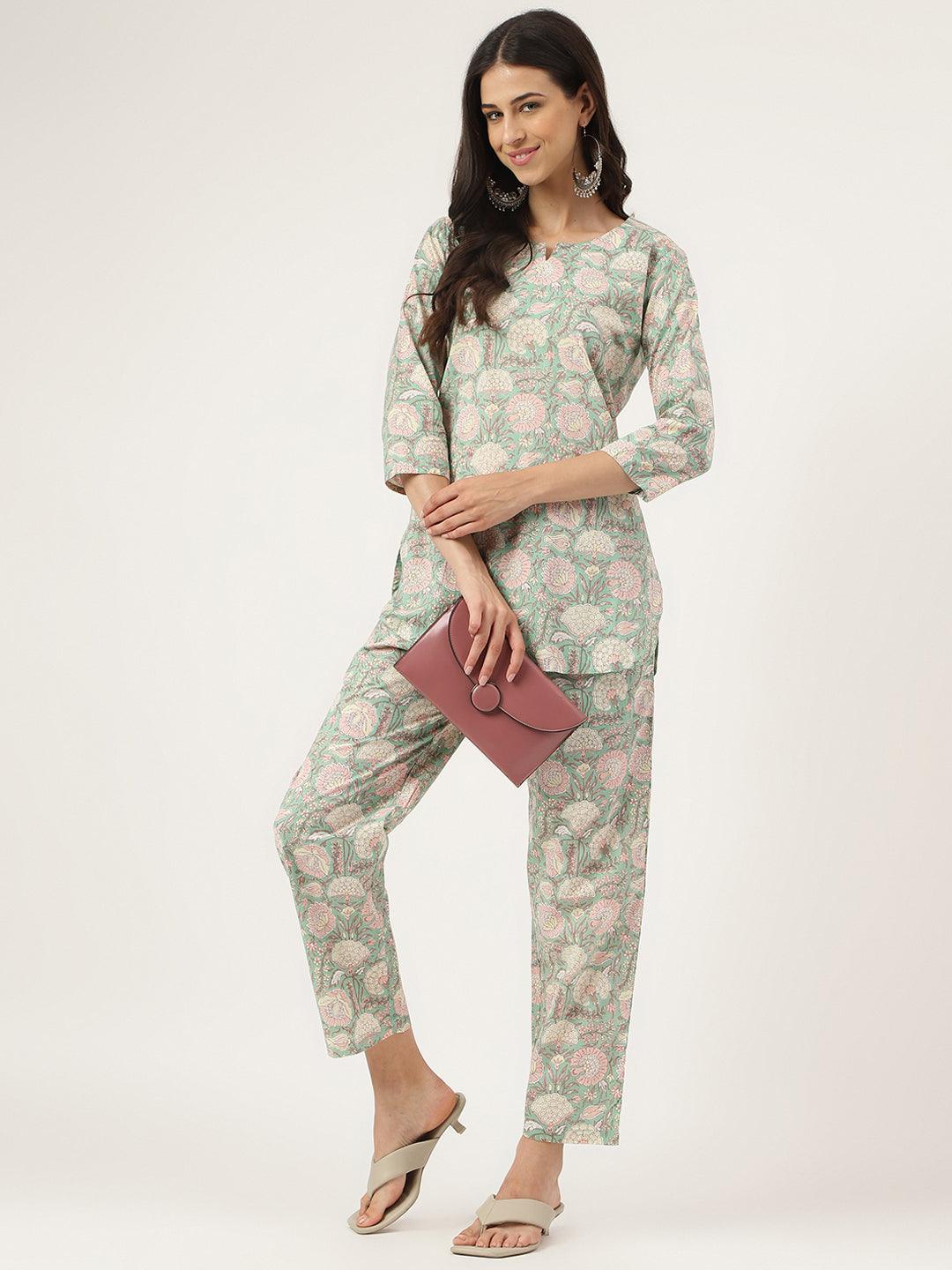 Mint Green Printed Loungewear/Nightwear | LASVINI - Redefining Indian Fashion with Elegance