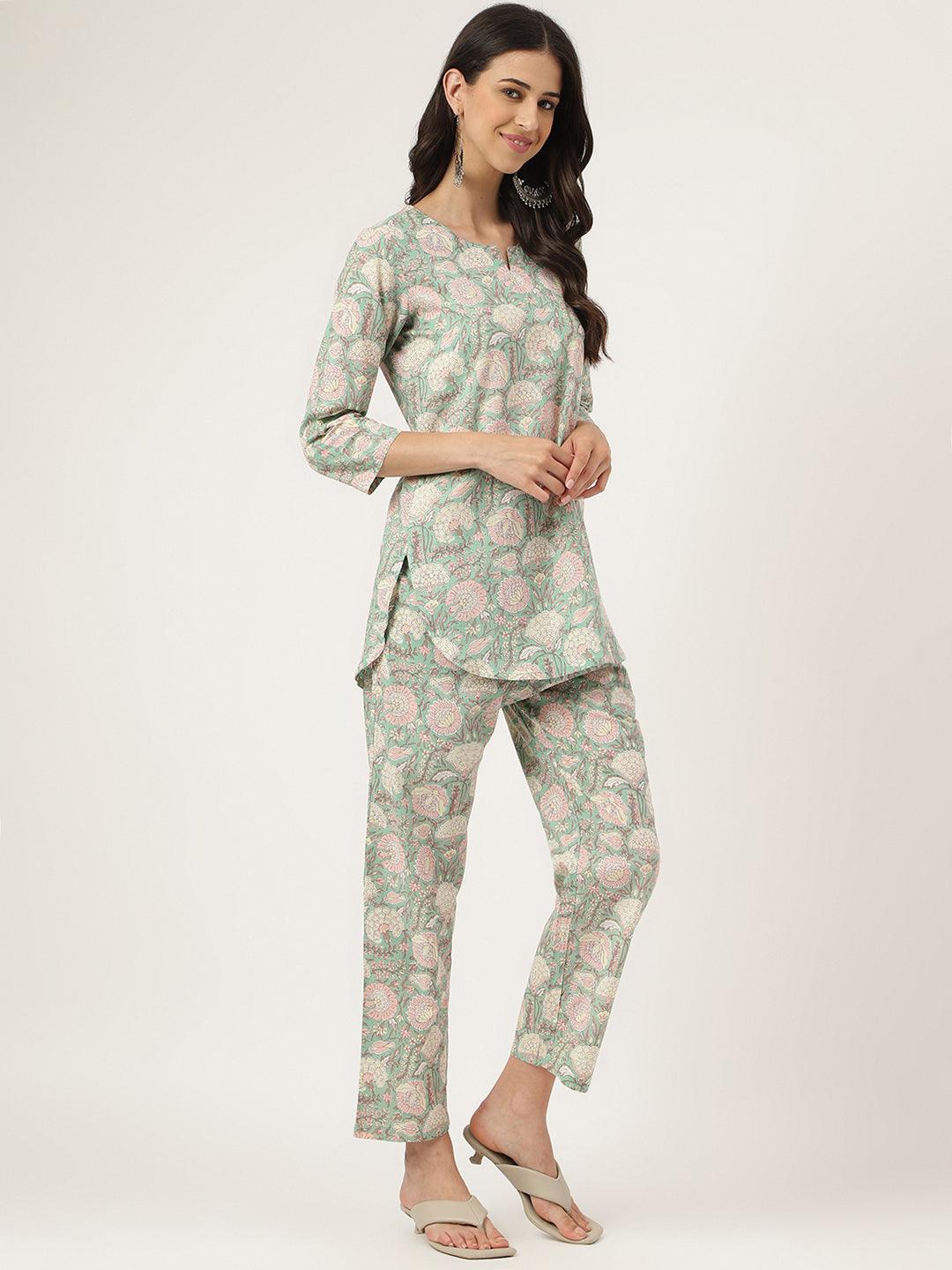 Mint Green Printed Loungewear/Nightwear | LASVINI - Redefining Indian Fashion with Elegance