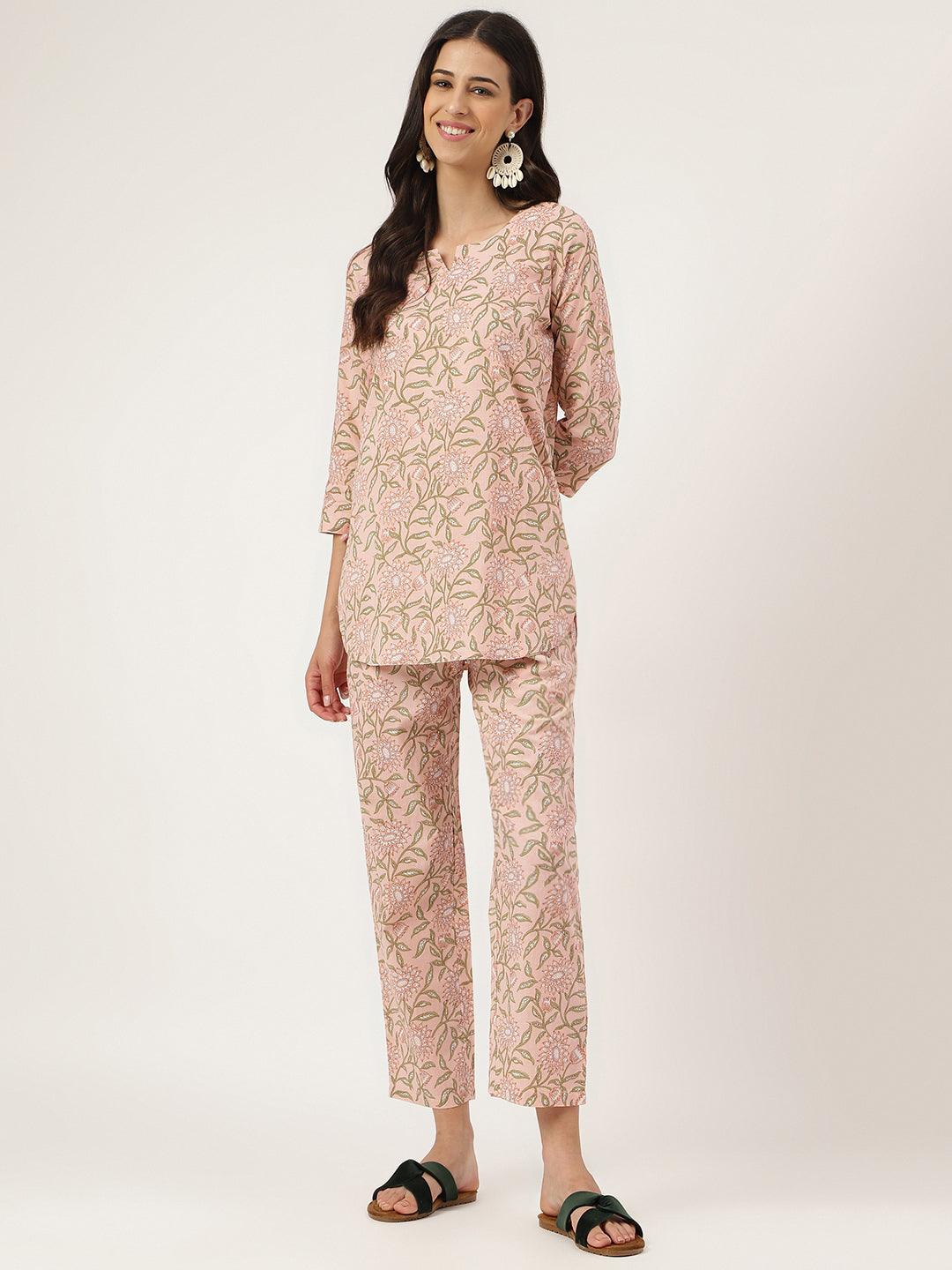 Pink Printed Loungewear/Nightwear | LASVINI - Redefining Indian Fashion with Elegance