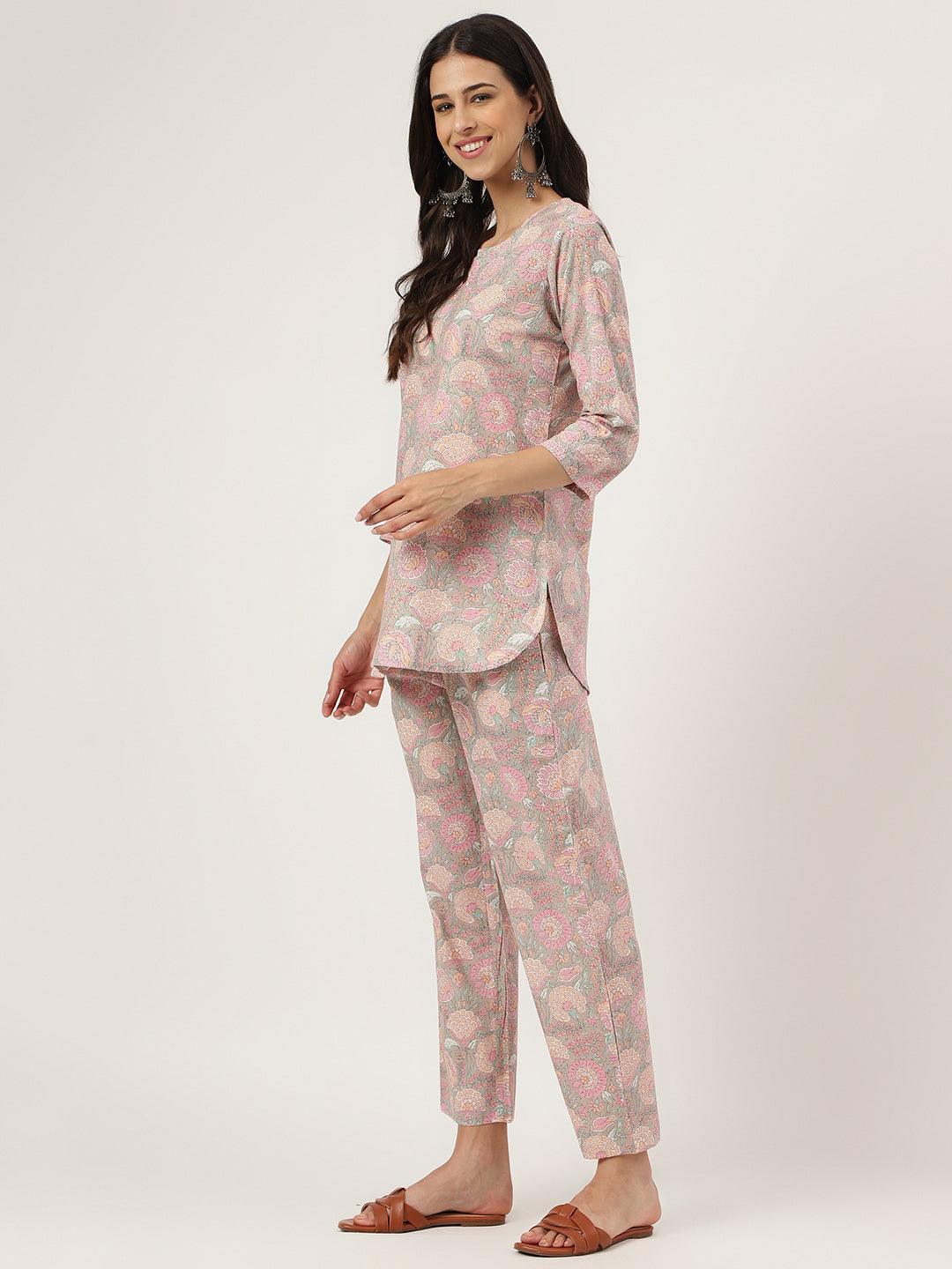 Light Brown Printed Loungewear/Nightwear | LASVINI - Redefining Indian Fashion with Elegance