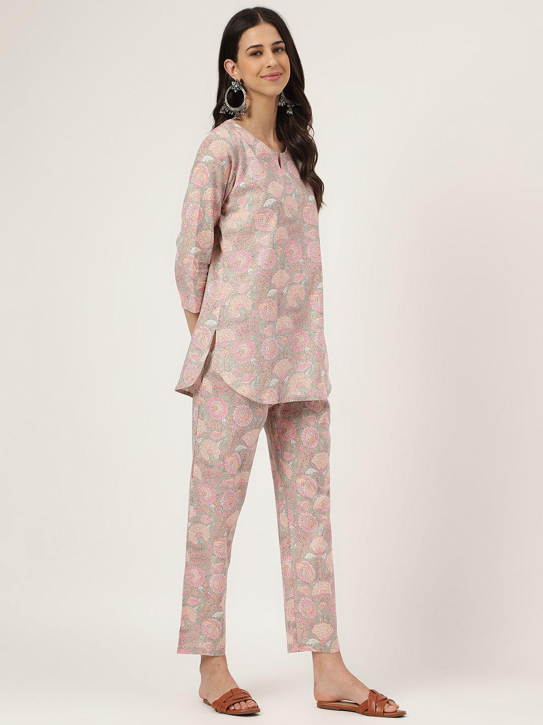 Light Brown Printed Loungewear/Nightwear | LASVINI - Redefining Indian Fashion with Elegance