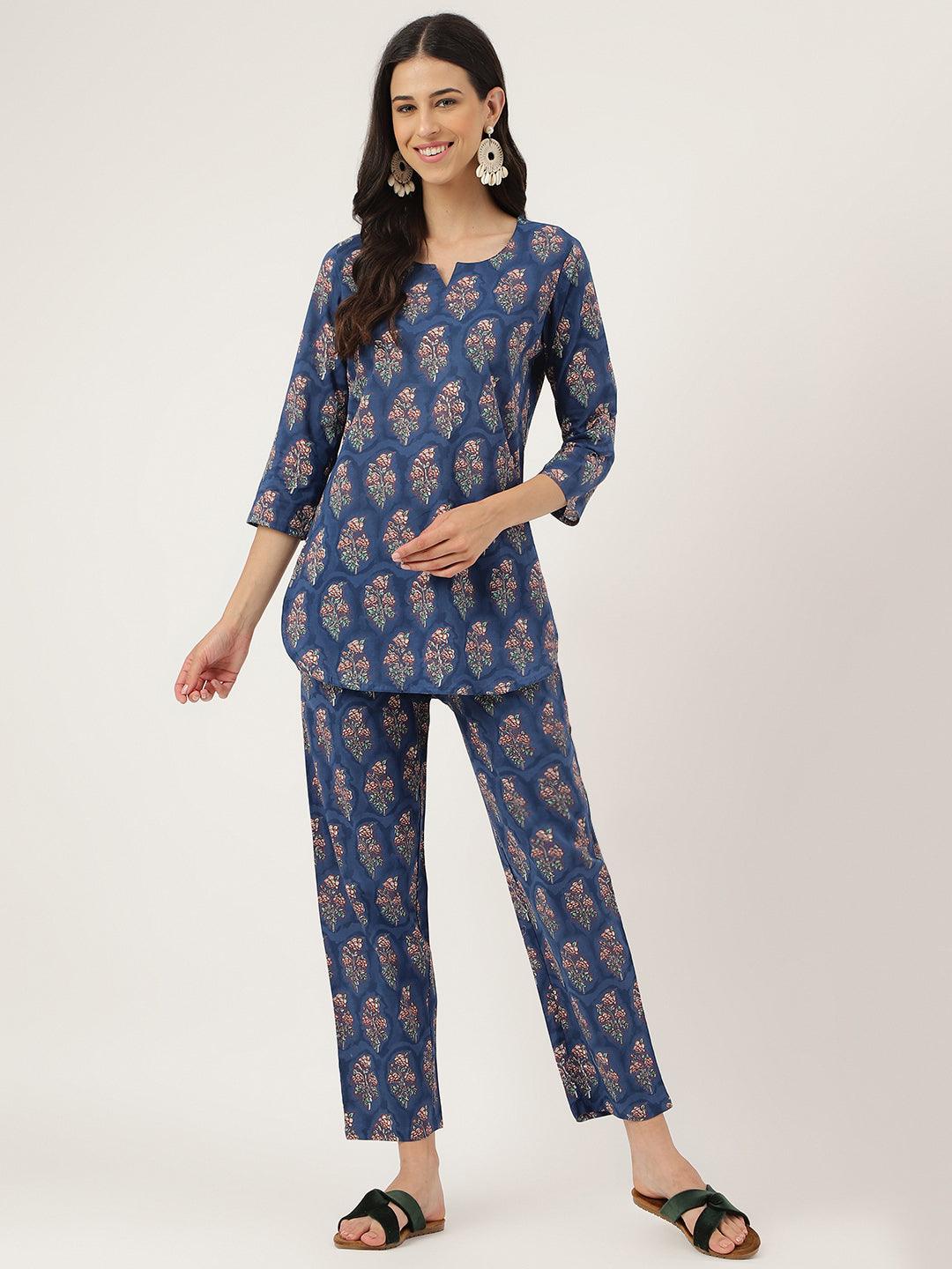 Blue Printed Loungewear/Nightwear | LASVINI - Redefining Indian Fashion with Elegance