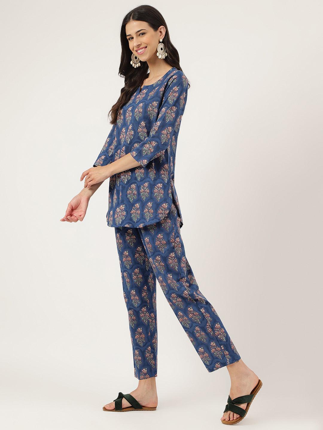 Blue Printed Loungewear/Nightwear | LASVINI - Redefining Indian Fashion with Elegance