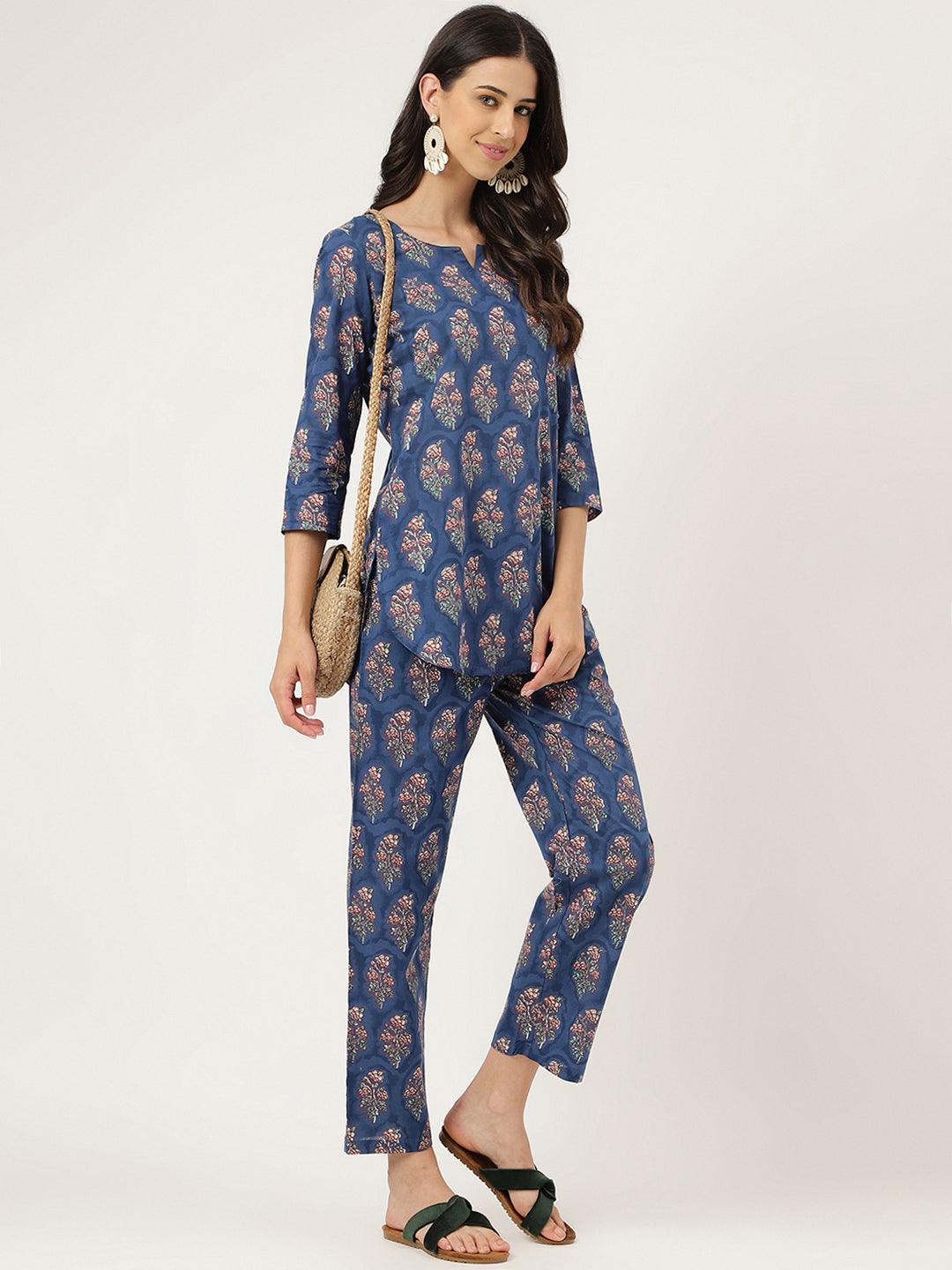 Blue Printed Loungewear/Nightwear | LASVINI - Redefining Indian Fashion with Elegance