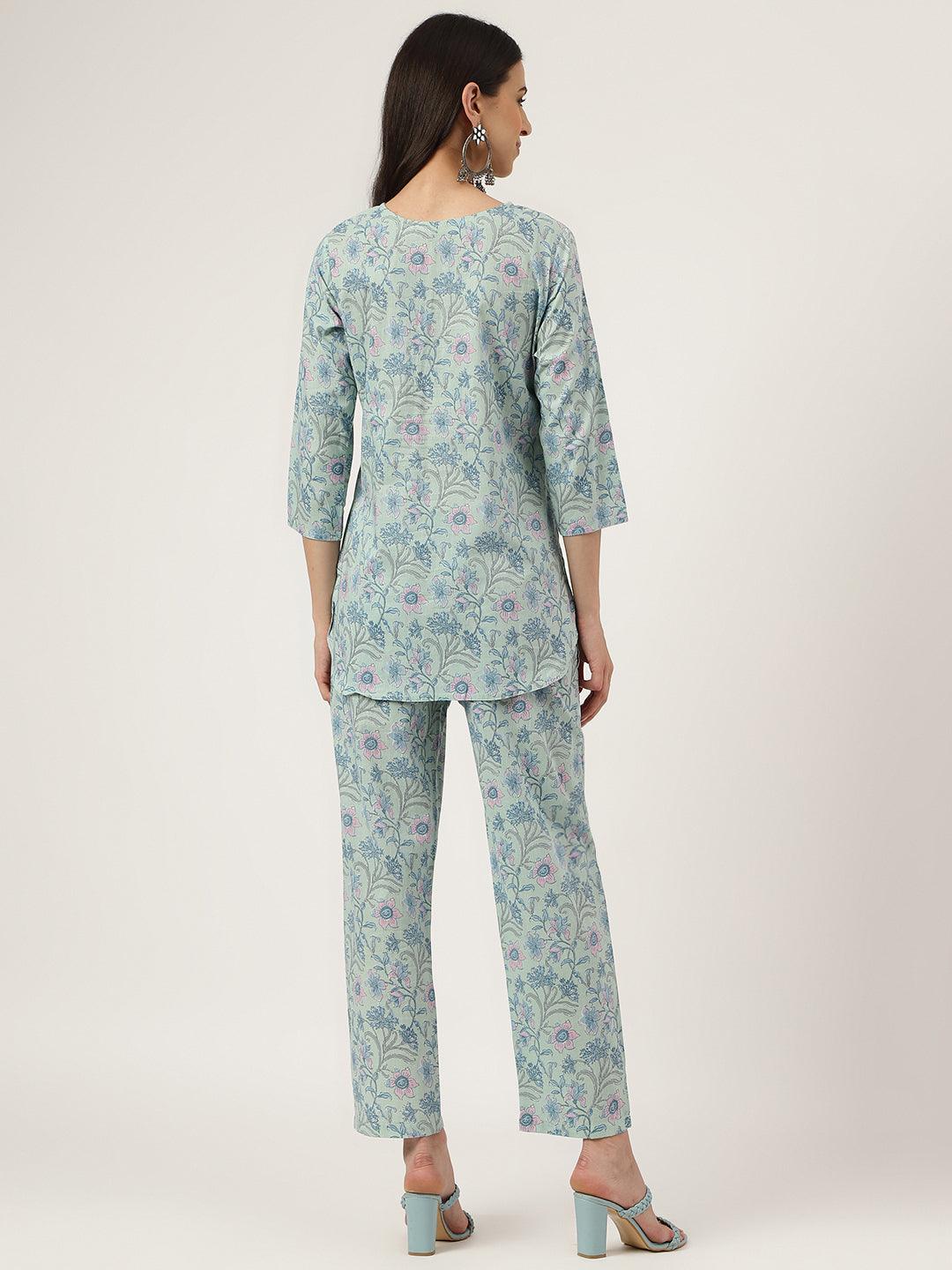 Turquoise Blue Printed Loungewear/Nightwear | LASVINI - Redefining Indian Fashion with Elegance