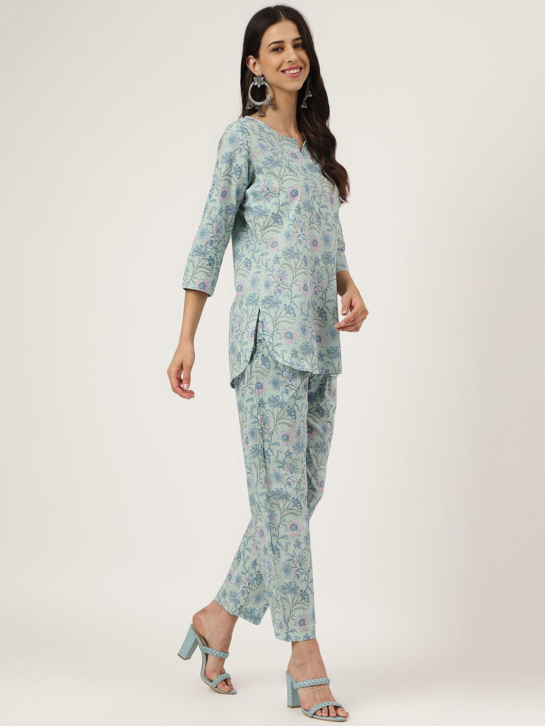 Turquoise Blue Printed Loungewear/Nightwear | LASVINI - Redefining Indian Fashion with Elegance