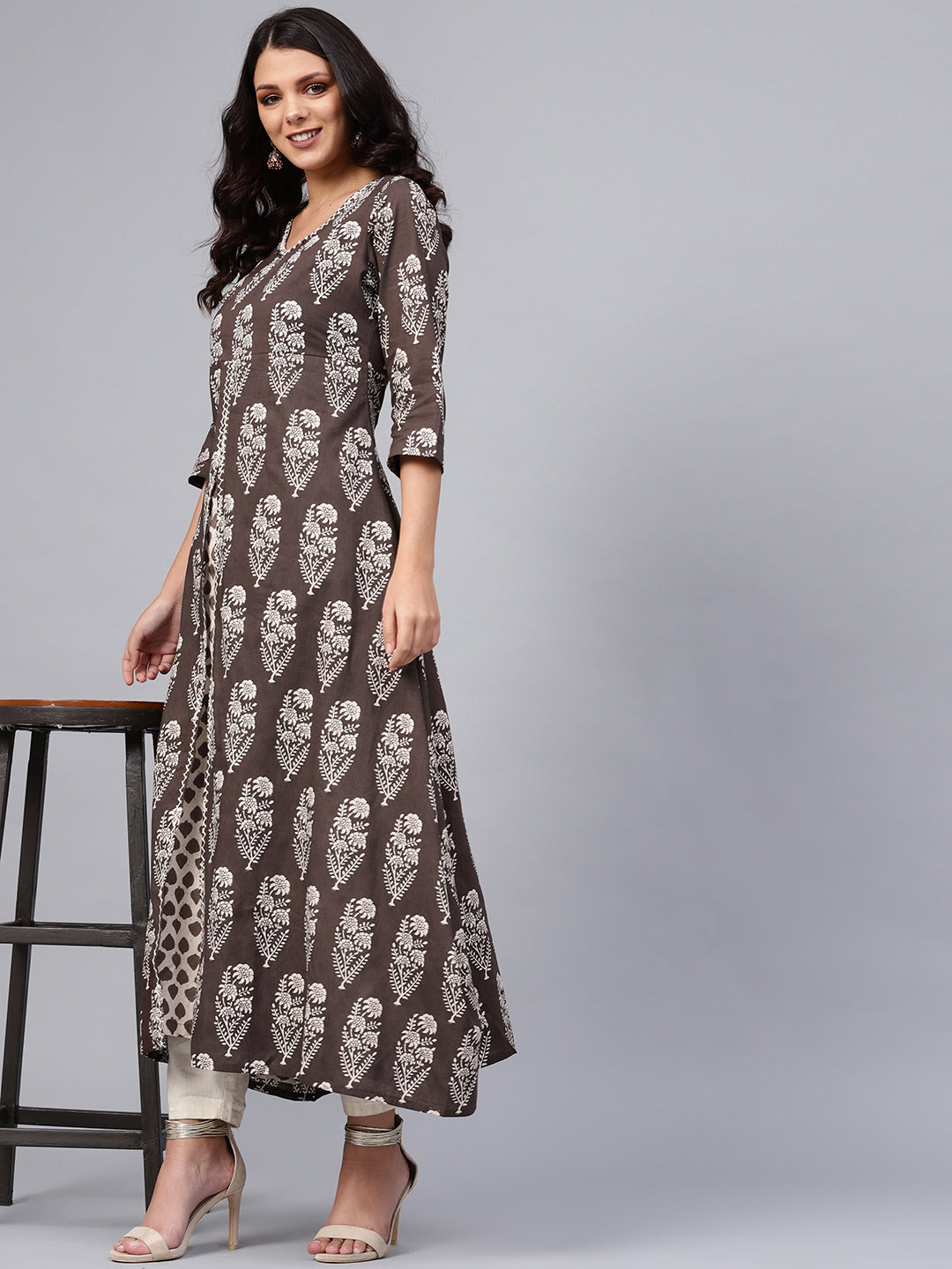 Women'S Double Layered Brown Cotton Kurta | LASVINI - Redefining Indian Fashion with Elegance