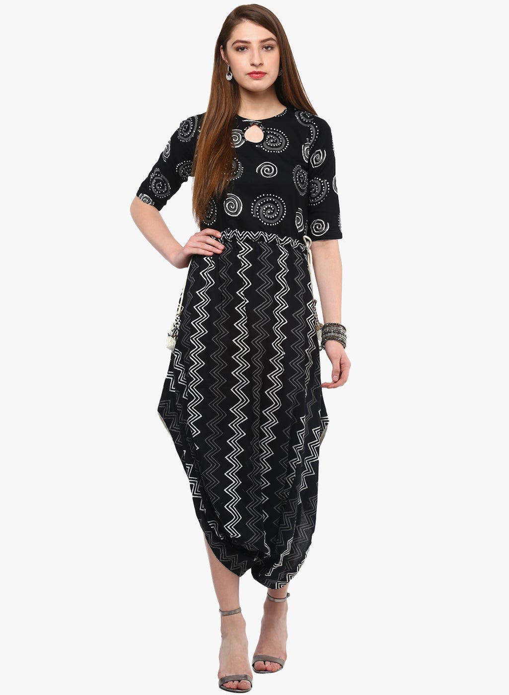 Women'S Black Dhoti Style Cotton Jumpsuit | LASVINI - Redefining Indian Fashion with Elegance