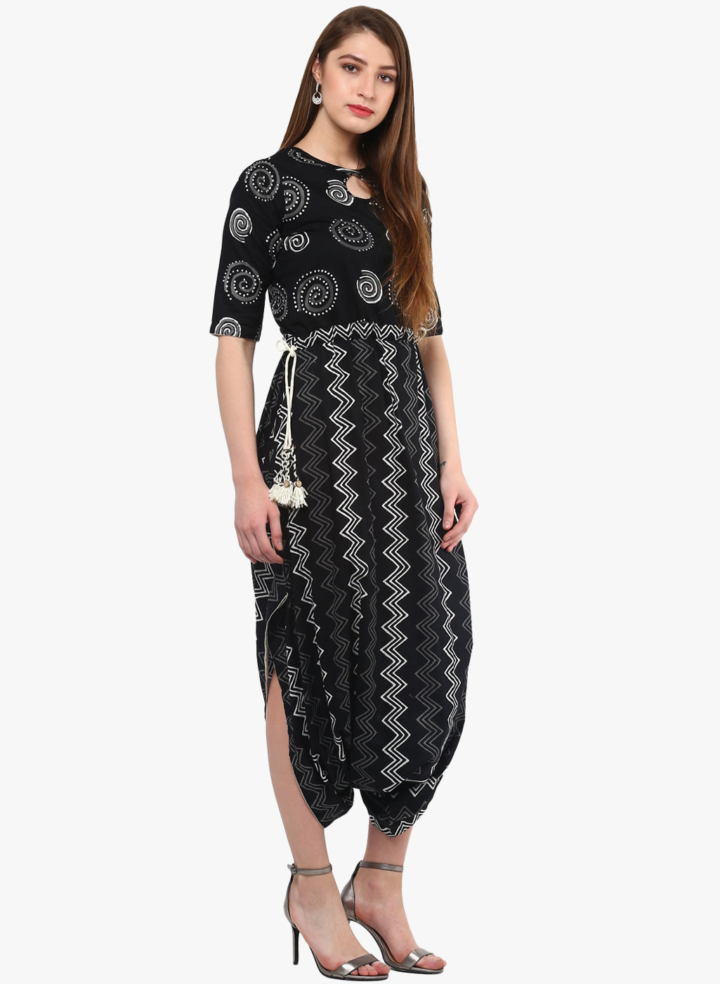 Women'S Black Dhoti Style Cotton Jumpsuit | LASVINI - Redefining Indian Fashion with Elegance