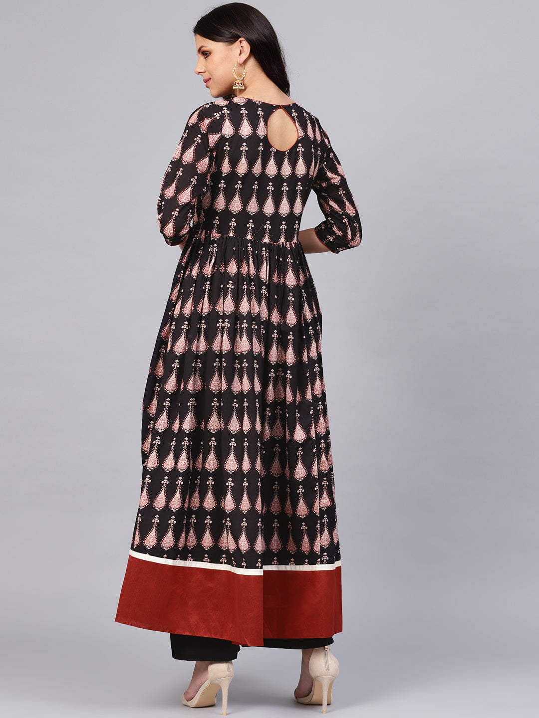 Women'S Black Printed Cotton Floor Lenth Anarkali | LASVINI - Redefining Indian Fashion with Elegance