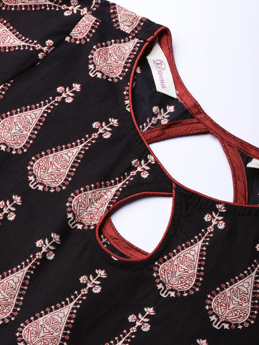 Women'S Black Printed Cotton Floor Lenth Anarkali | LASVINI - Redefining Indian Fashion with Elegance