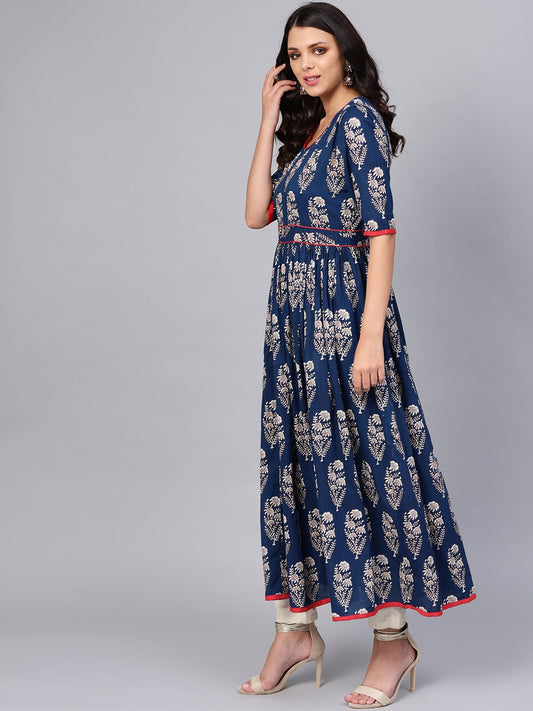 Women'S Royal Blue Printed Floor Length Anarkali | LASVINI - Redefining Indian Fashion with Elegance