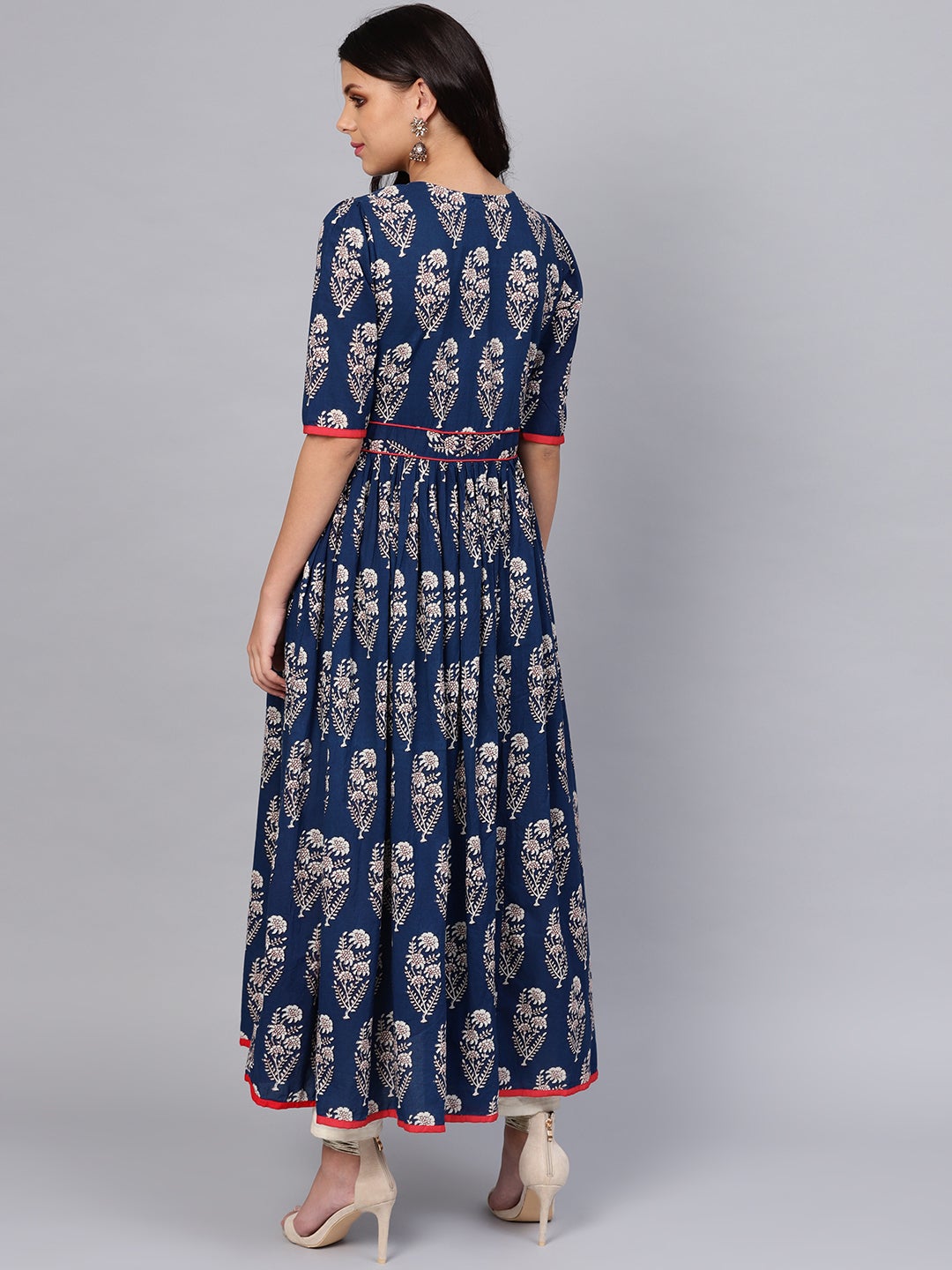 Women'S Royal Blue Printed Floor Length Anarkali | LASVINI - Redefining Indian Fashion with Elegance