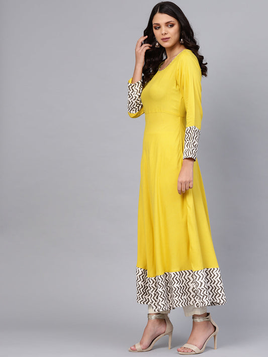 Women'S Solid Mustard Yellow Rayon Anarkali | LASVINI - Redefining Indian Fashion with Elegance