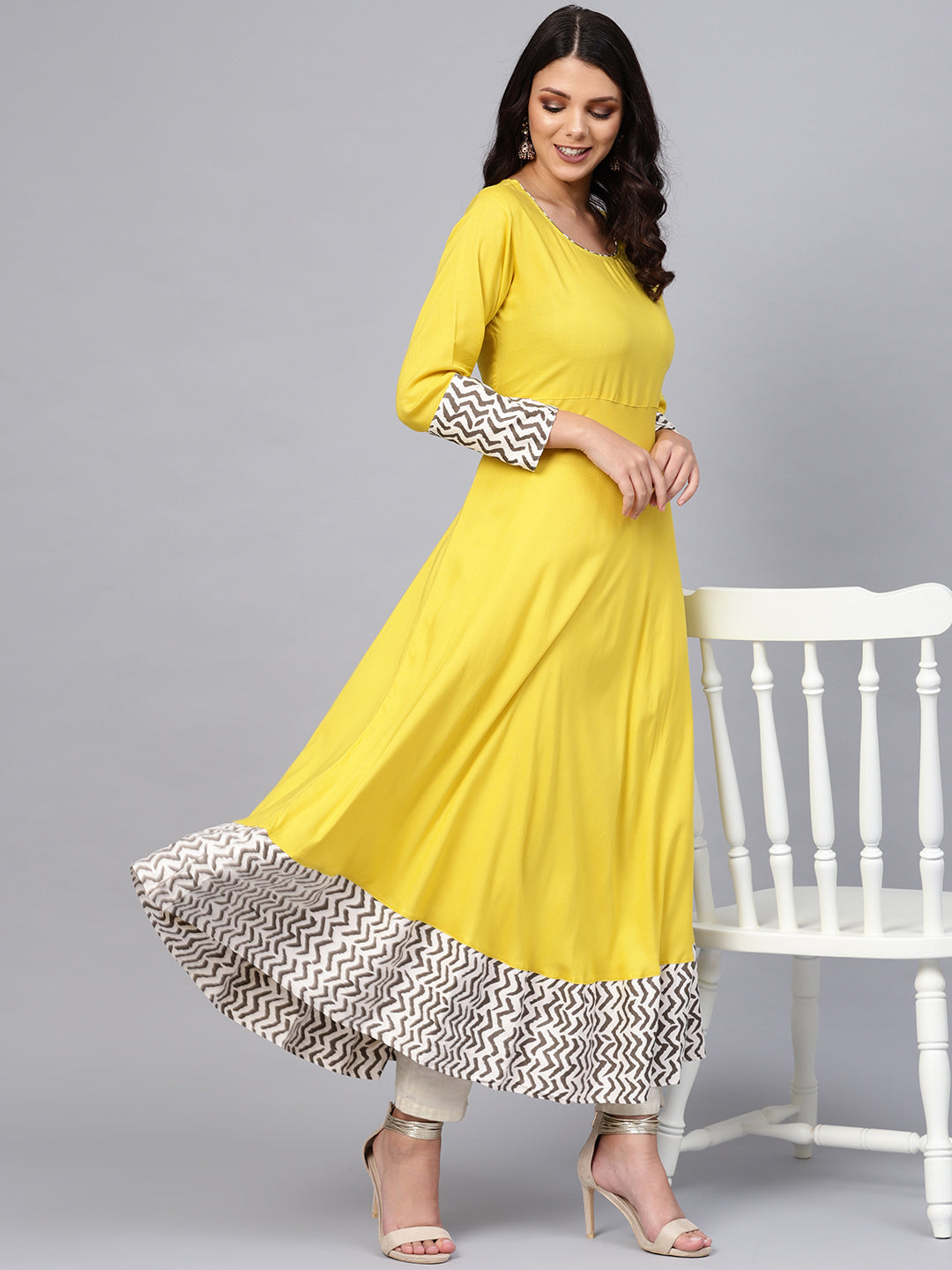 Women'S Solid Mustard Yellow Rayon Anarkali | LASVINI - Redefining Indian Fashion with Elegance