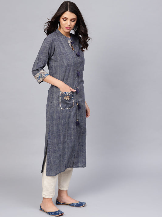 Women'S Blue Straight Kurta | LASVINI - Redefining Indian Fashion with Elegance