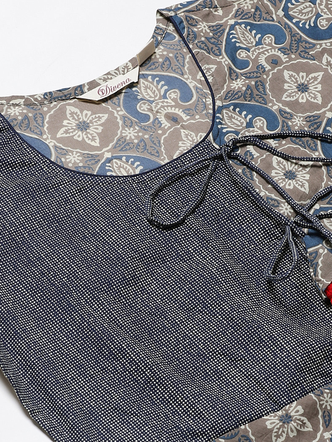 Women'S Blue And Grey Cotton Anarkali | LASVINI - Redefining Indian Fashion with Elegance