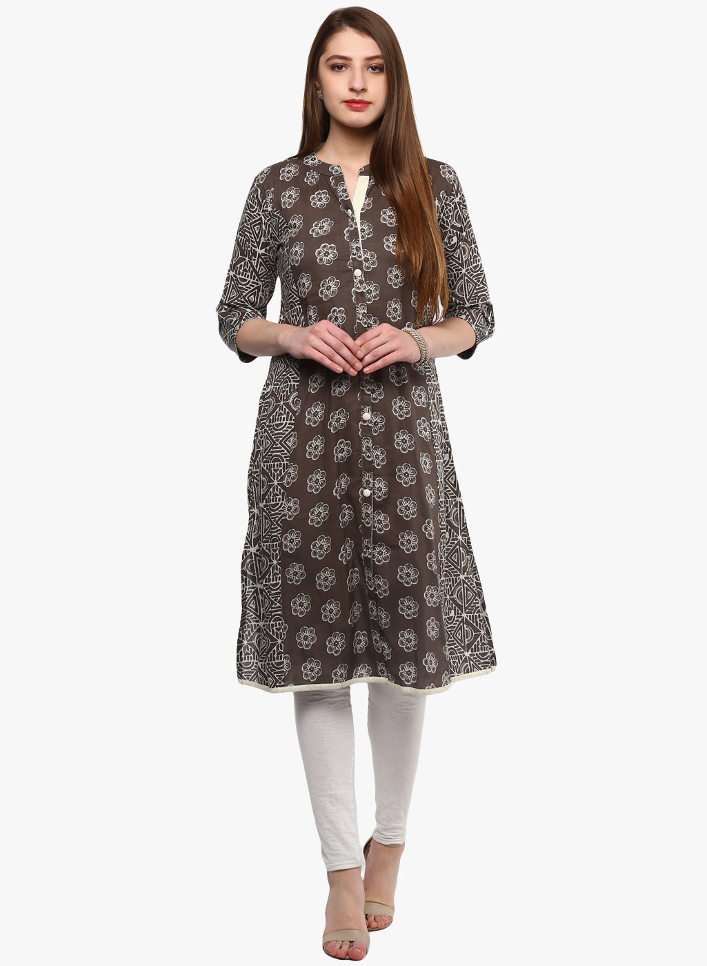 Women'S Grey Cotton A-Line Kurti | LASVINI - Redefining Indian Fashion with Elegance