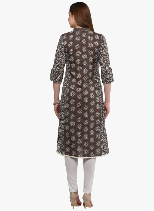 Women'S Grey Cotton A-Line Kurti | LASVINI - Redefining Indian Fashion with Elegance