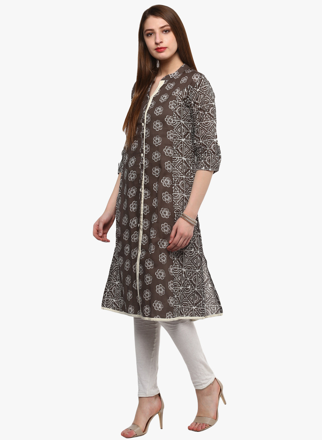 Women'S Grey Cotton A-Line Kurti | LASVINI - Redefining Indian Fashion with Elegance