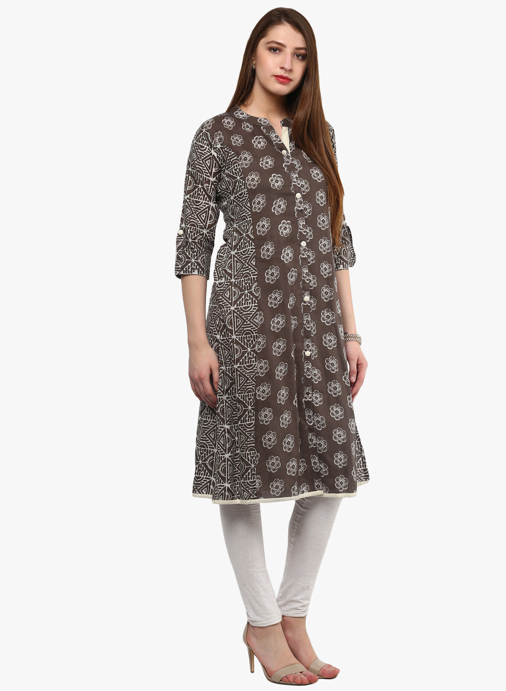 Women'S Grey Cotton A-Line Kurti | LASVINI - Redefining Indian Fashion with Elegance