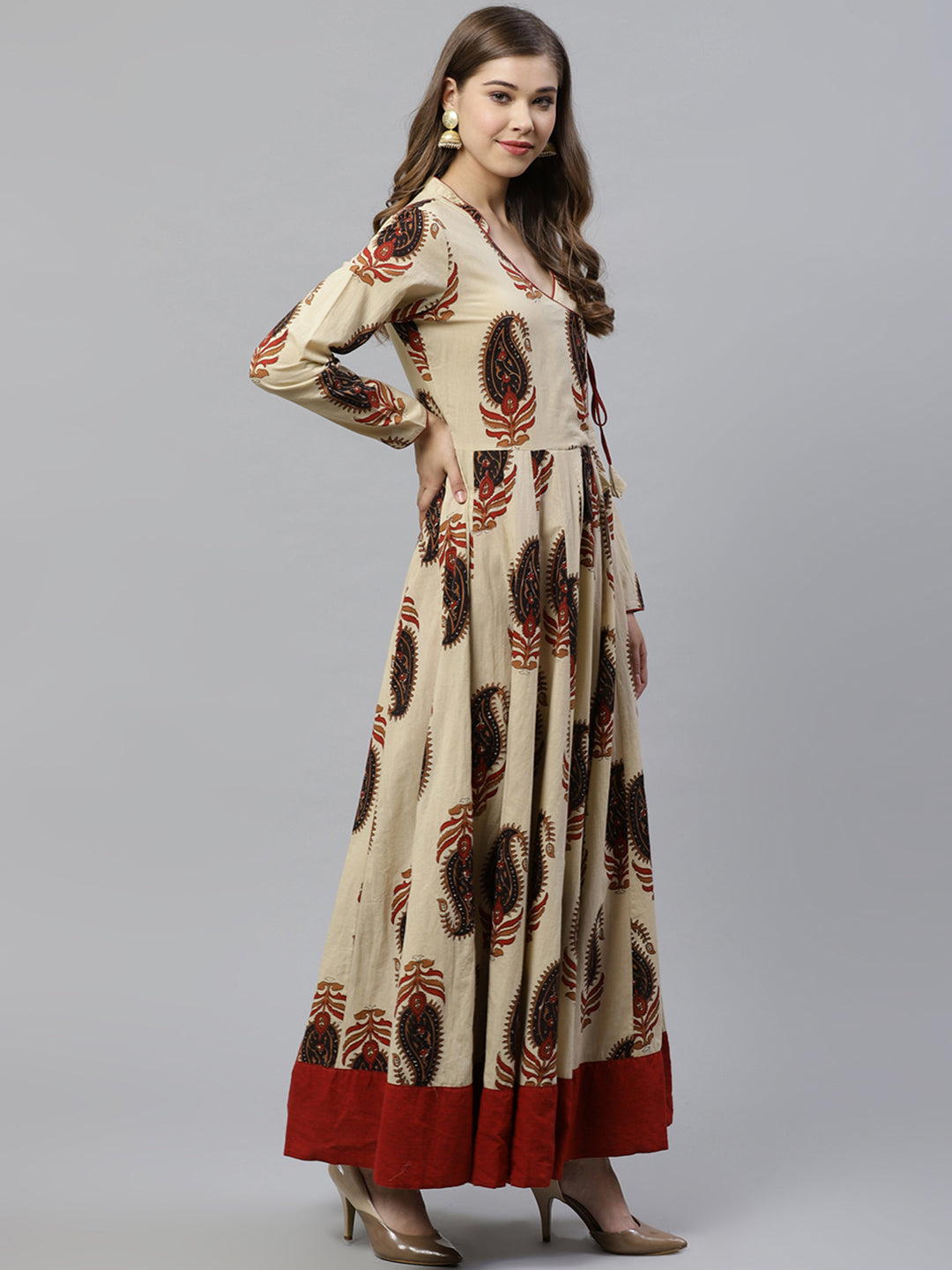 Women'S Cream Floor Length Cotton Anarkali Kurti | LASVINI - Redefining Indian Fashion with Elegance