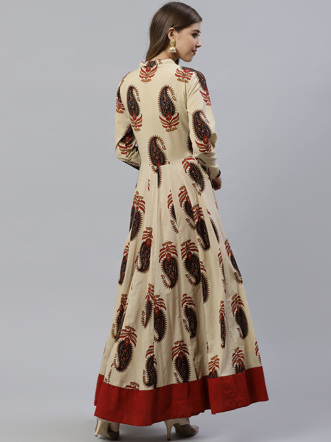 Women'S Cream Floor Length Cotton Anarkali Kurti | LASVINI - Redefining Indian Fashion with Elegance