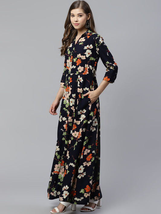 Women'S Blue A Line Printed Rayon Kurti | LASVINI - Redefining Indian Fashion with Elegance