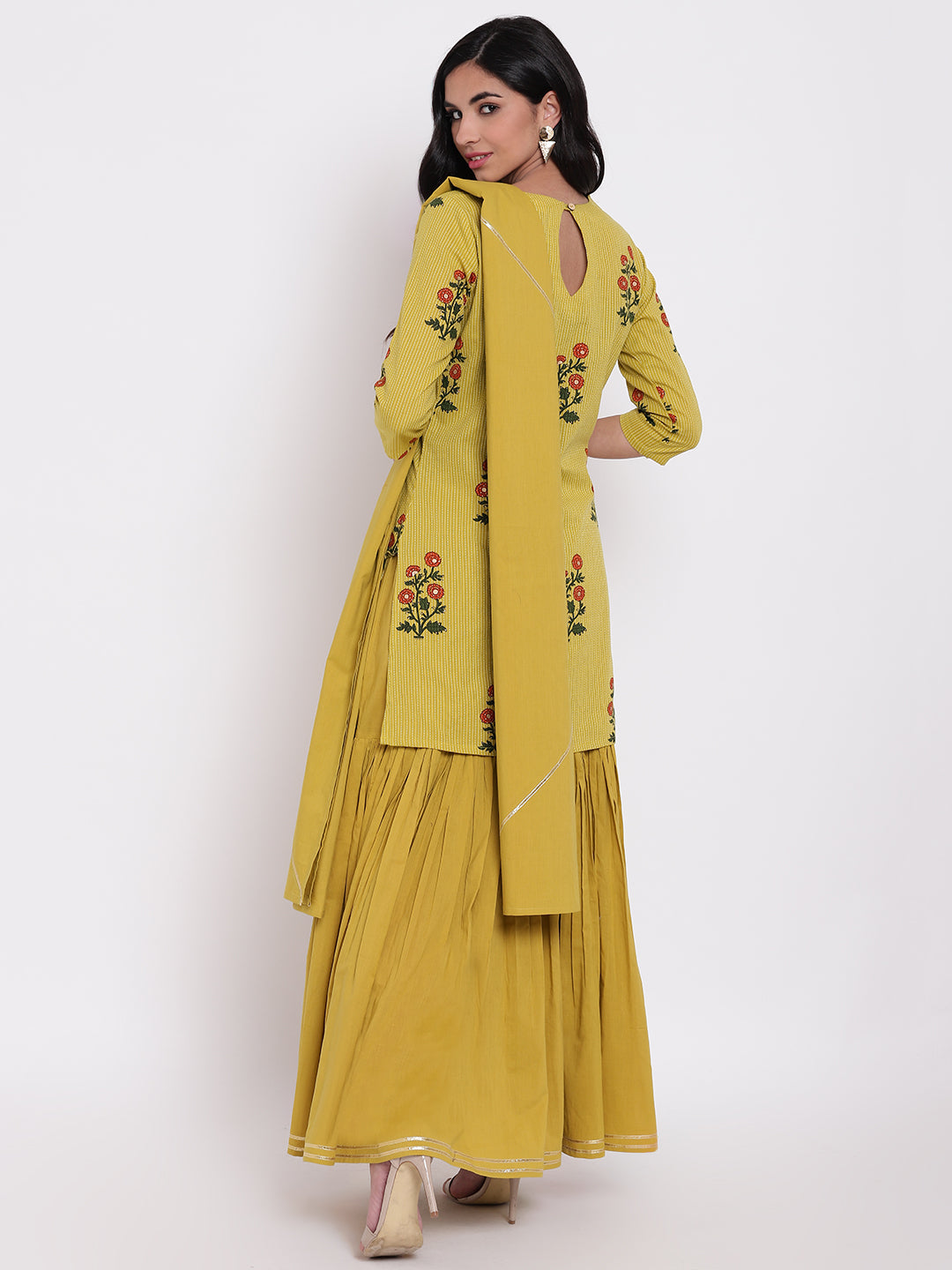 Women'S Lemon Yellow Cotton Sharara Kurta Set With Dupatta | LASVINI - Redefining Indian Fashion with Elegance