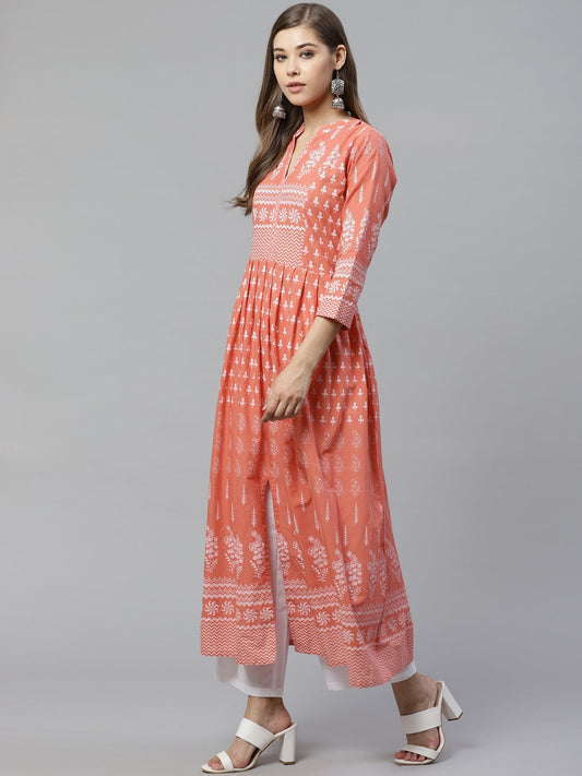 Women'S Pink A Line Printed Cotton Kurta | LASVINI - Redefining Indian Fashion with Elegance
