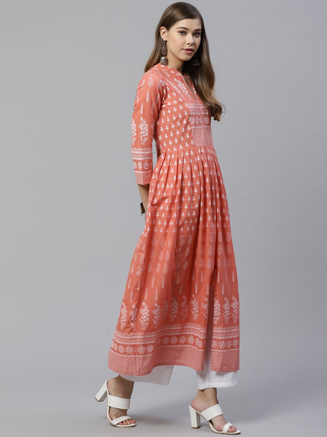 Women'S Pink A Line Printed Cotton Kurta | LASVINI - Redefining Indian Fashion with Elegance