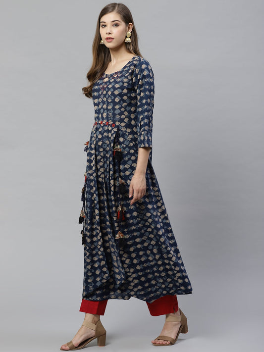 Women'S Indigo A Line Cotton Kurta | LASVINI - Redefining Indian Fashion with Elegance