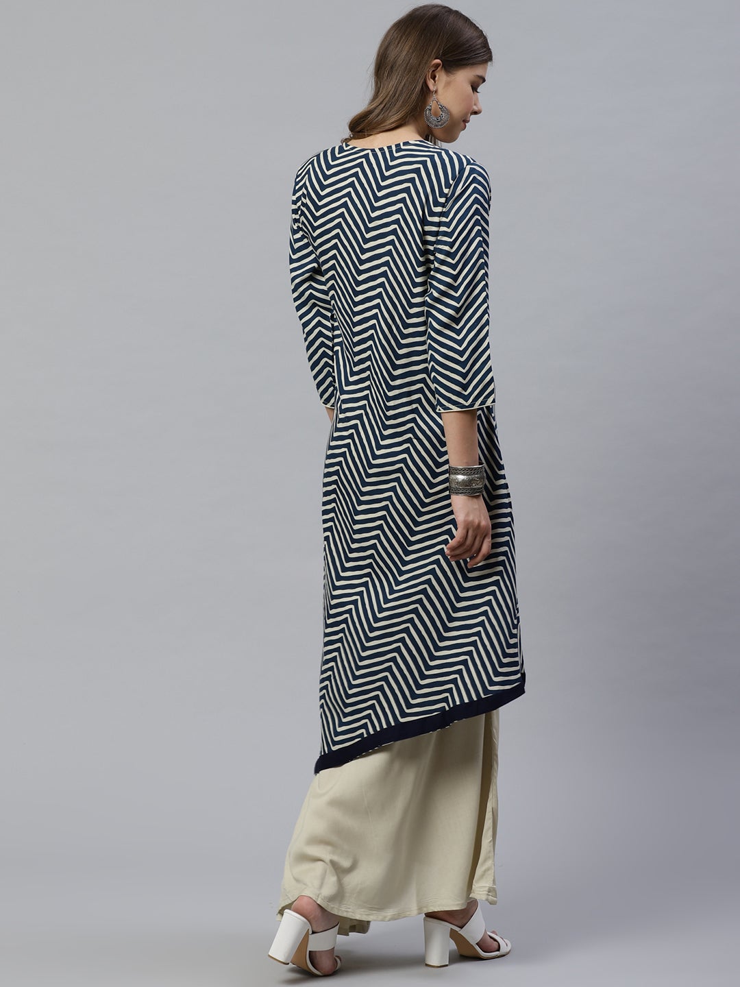 Women'S Double Layered Blue And Cream Rayon Kurta | LASVINI - Redefining Indian Fashion with Elegance