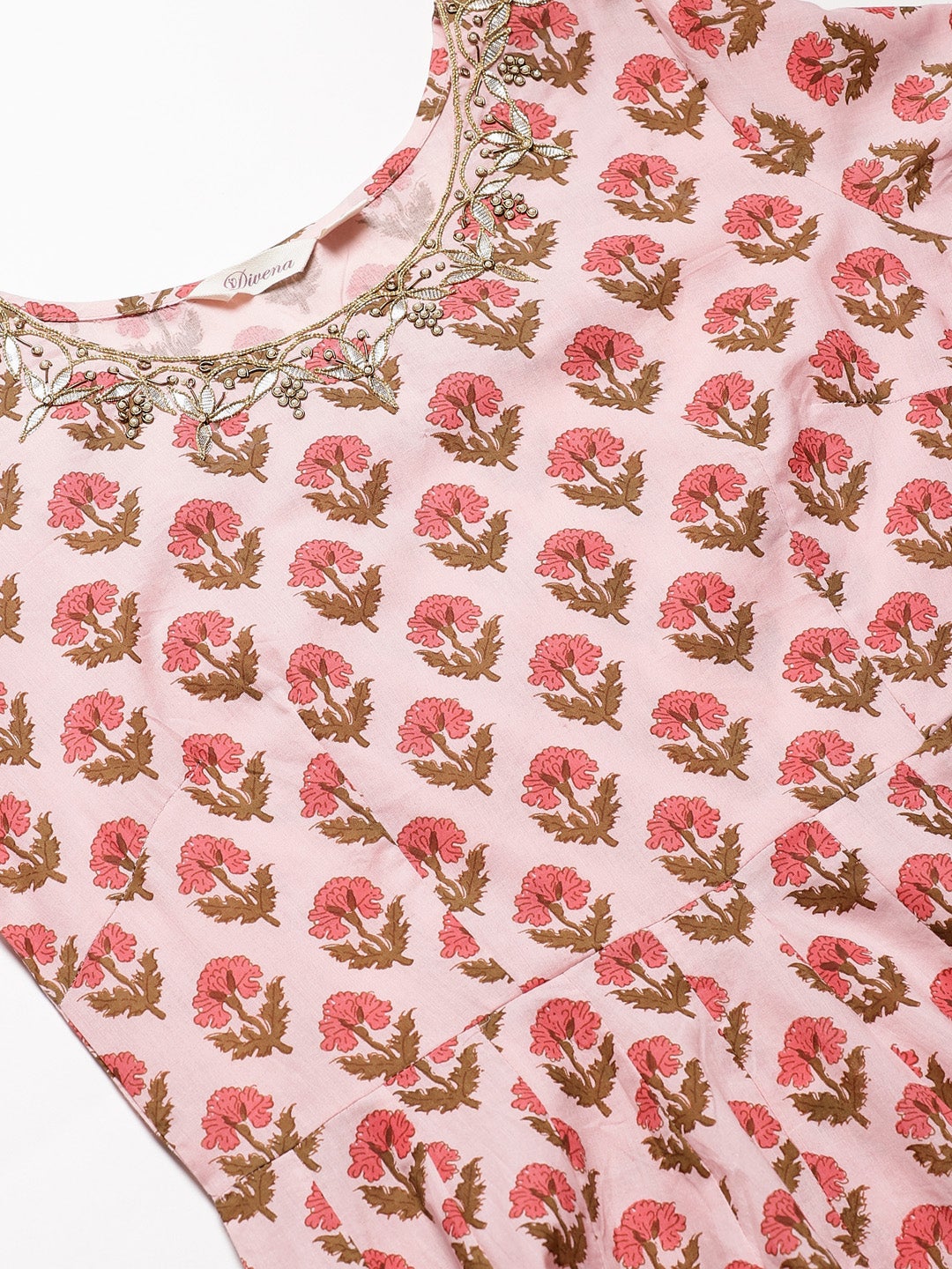 Women'S Pink Cotton Gotta Patti Work Anarkali Kurta | LASVINI - Redefining Indian Fashion with Elegance