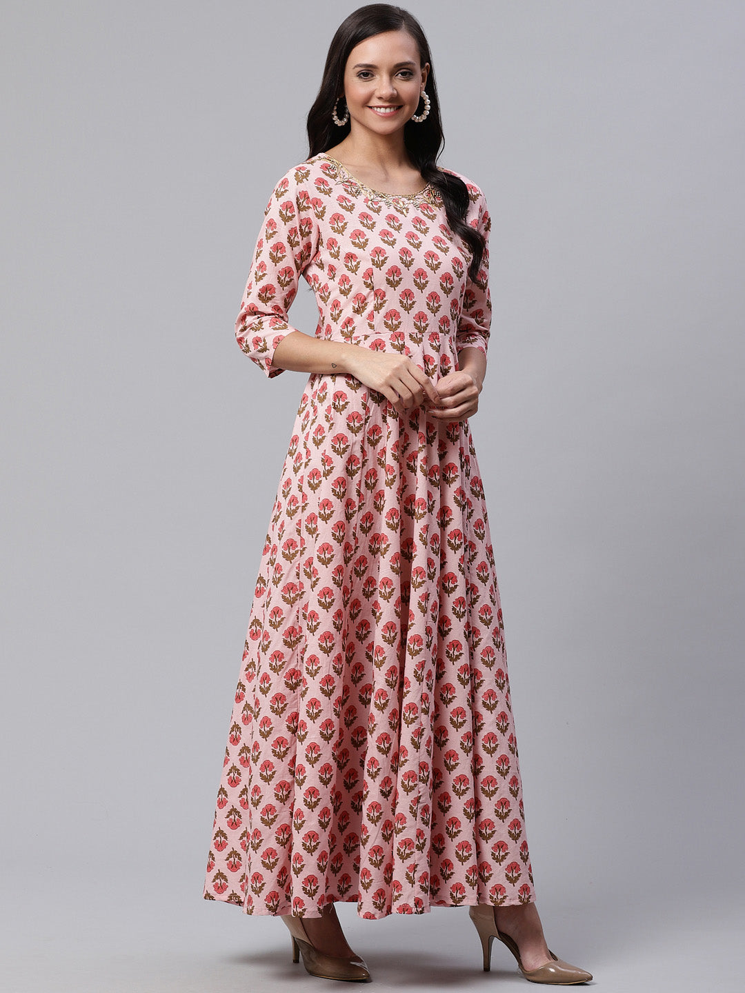 Women'S Pink Cotton Gotta Patti Work Anarkali Kurta | LASVINI - Redefining Indian Fashion with Elegance