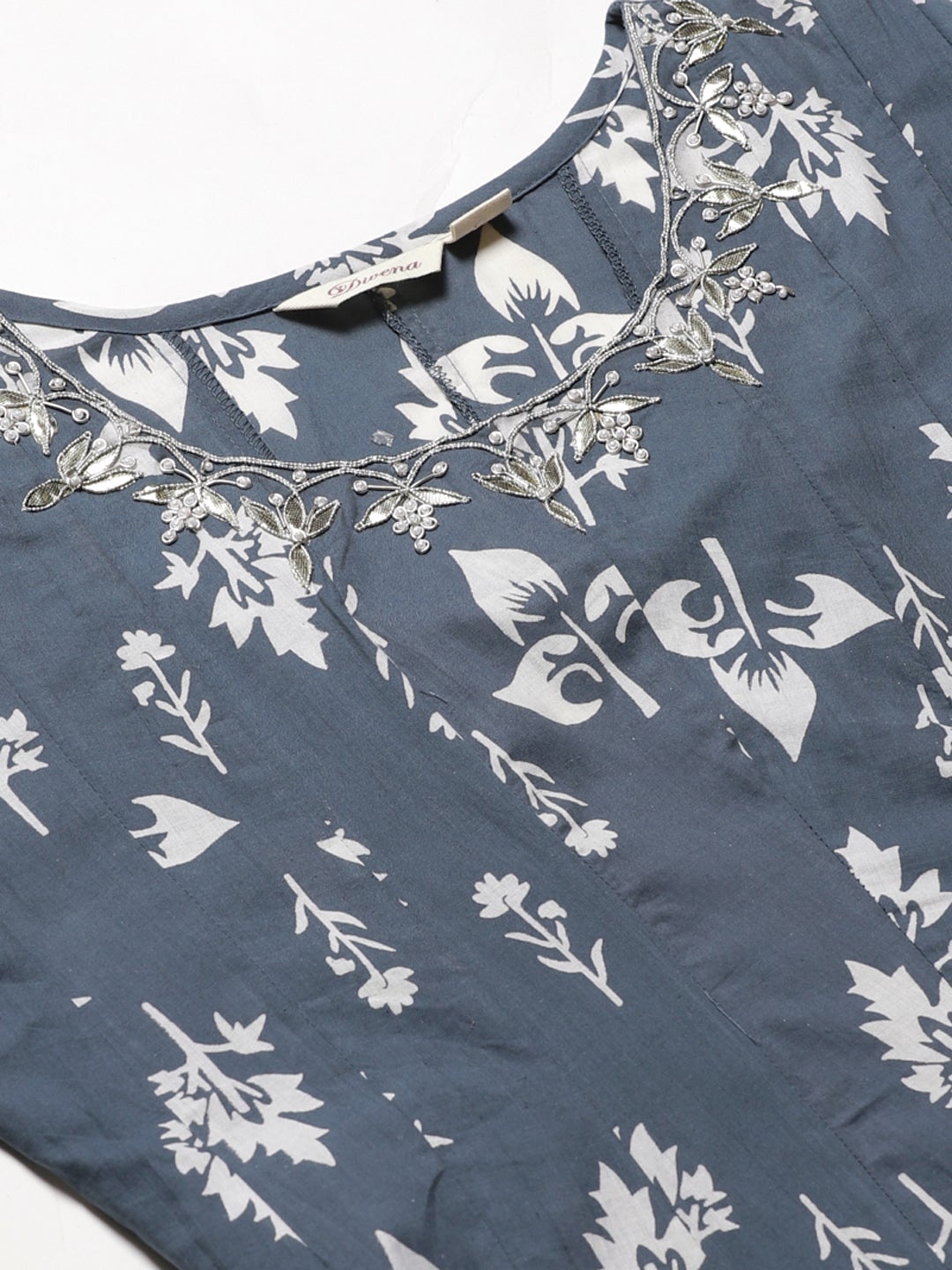 Women'S Grey Cotton Gotta Patti Work Anarkali Kurta | LASVINI - Redefining Indian Fashion with Elegance