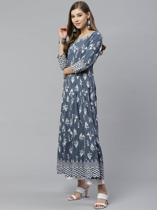 Women'S Grey Cotton Gotta Patti Work Anarkali Kurta | LASVINI - Redefining Indian Fashion with Elegance