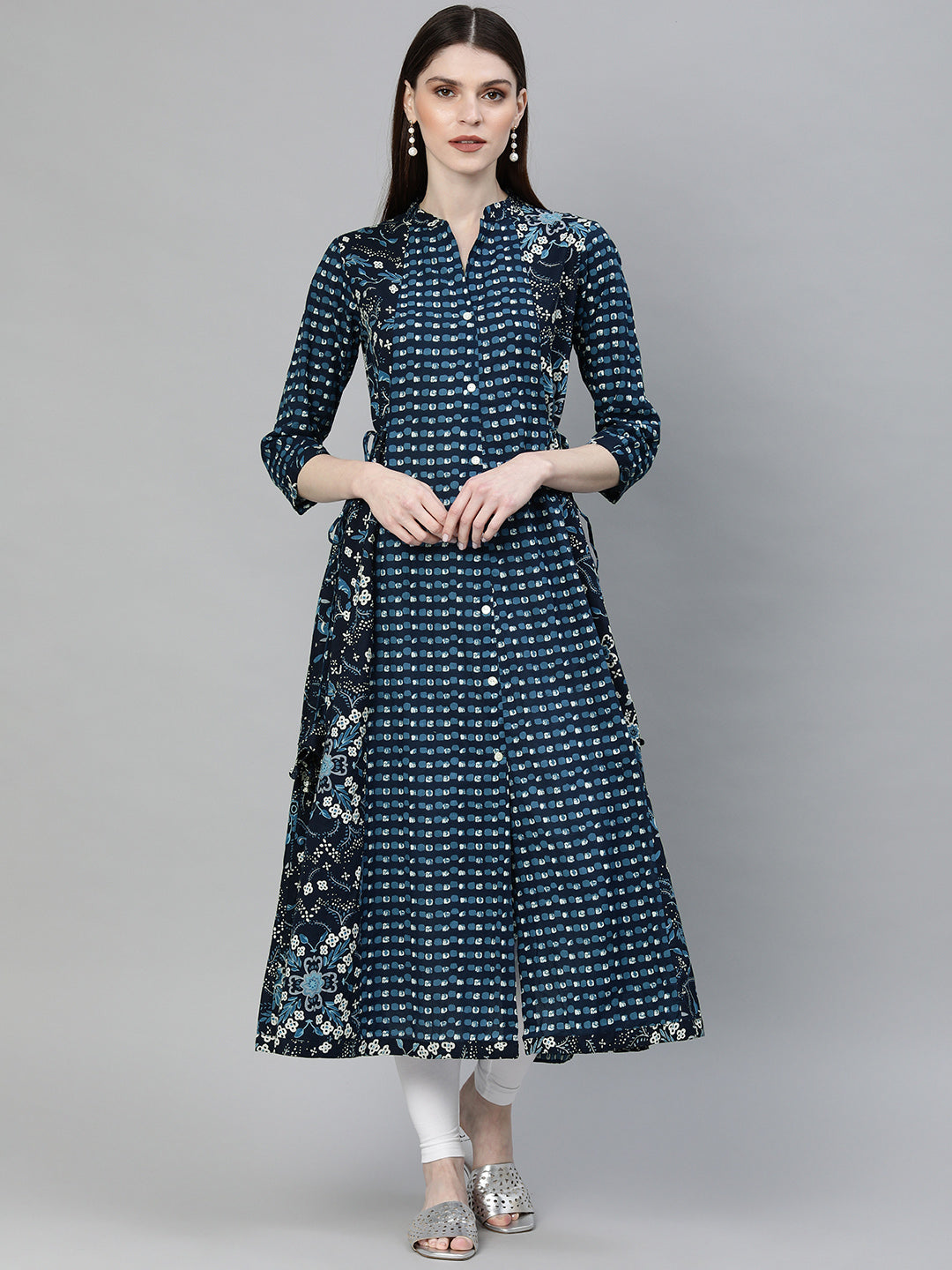 Women'S Navy Blue Printed A- Line Kurta | LASVINI - Redefining Indian Fashion with Elegance