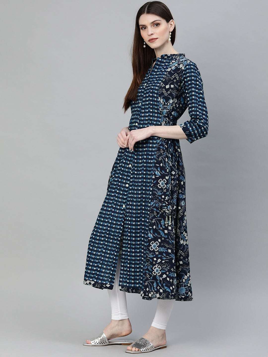 Women'S Navy Blue Printed A- Line Kurta | LASVINI - Redefining Indian Fashion with Elegance