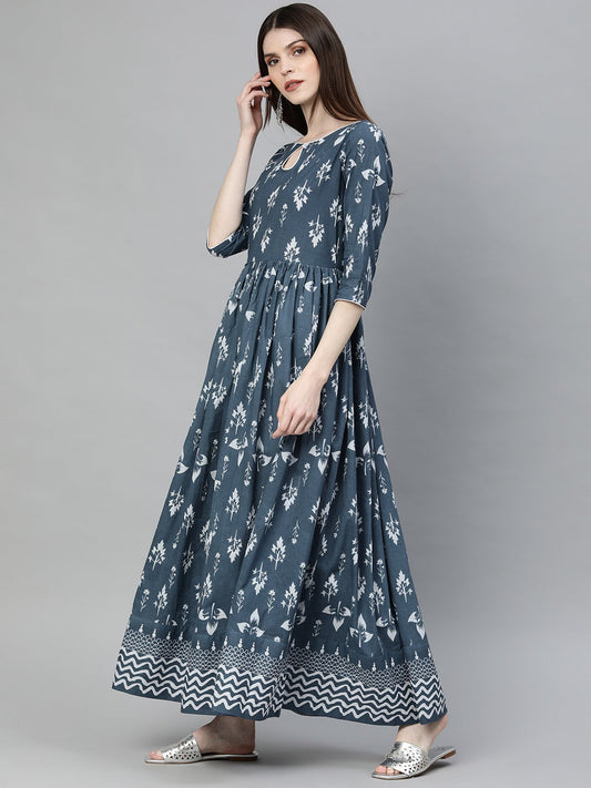 Women'S Grey Floor Length Cotton Kurta | LASVINI - Redefining Indian Fashion with Elegance