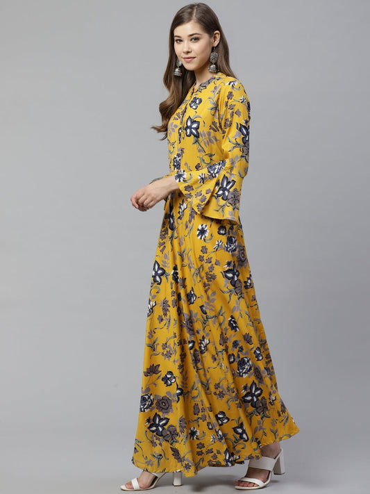 Women'S Mustard Rayon Anarkali Kurta | LASVINI - Redefining Indian Fashion with Elegance